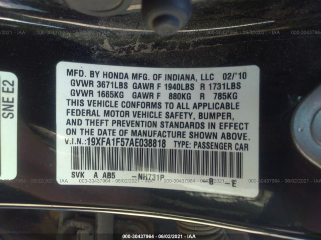 Photo 8 VIN: 19XFA1F57AE038818 - HONDA CIVIC SDN 