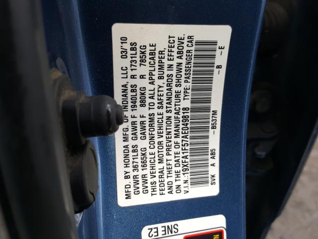 Photo 9 VIN: 19XFA1F57AE049818 - HONDA CIVIC LX 