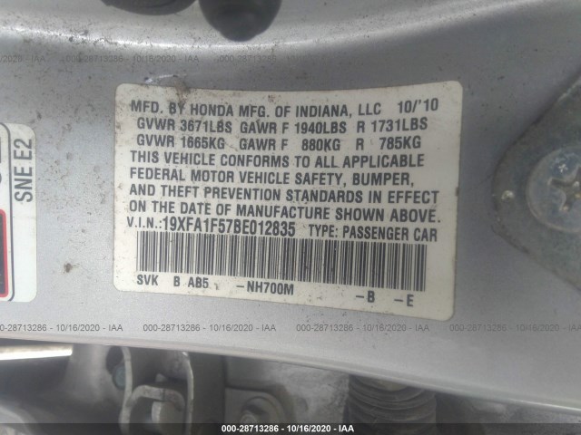 Photo 8 VIN: 19XFA1F57BE012835 - HONDA CIVIC SDN 