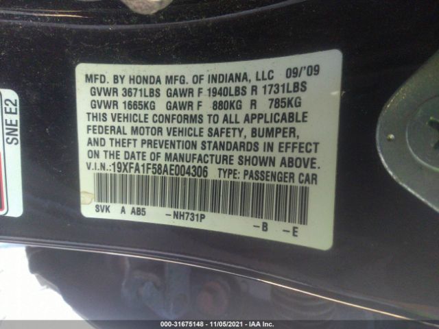 Photo 8 VIN: 19XFA1F58AE004306 - HONDA CIVIC SDN 