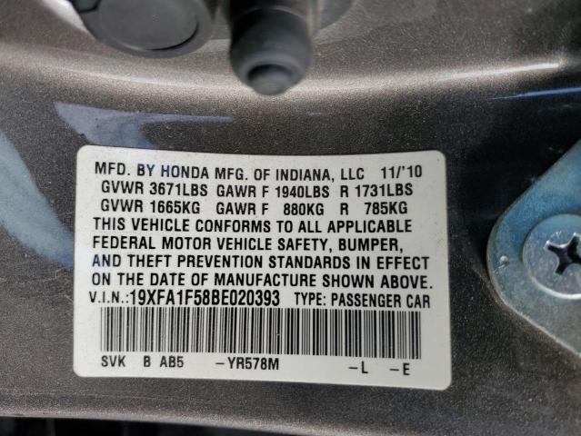 Photo 11 VIN: 19XFA1F58BE020393 - HONDA CIVIC LX 