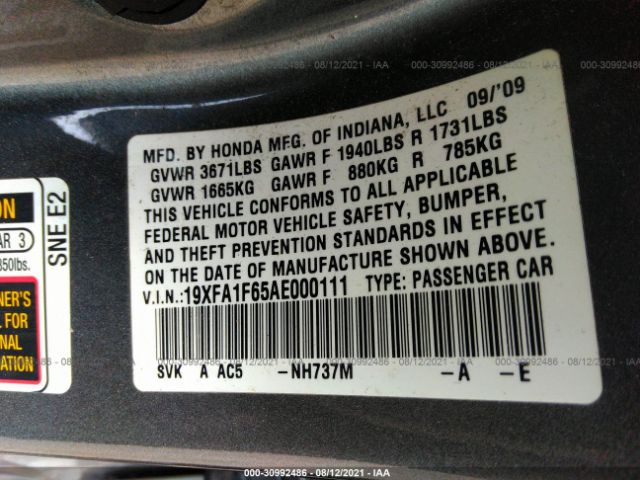 Photo 8 VIN: 19XFA1F65AE000111 - HONDA CIVIC SDN 