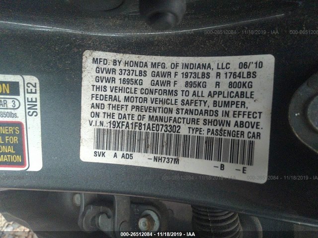 Photo 8 VIN: 19XFA1F81AE073302 - HONDA CIVIC SDN 