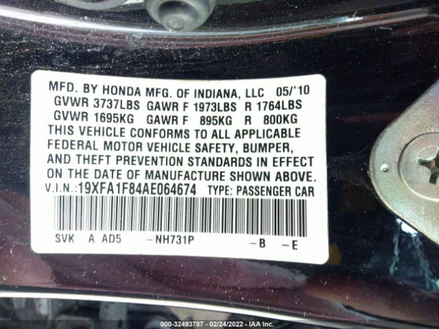 Photo 8 VIN: 19XFA1F84AE064674 - HONDA CIVIC SDN 