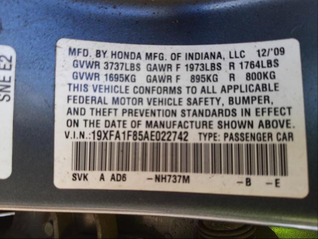 Photo 9 VIN: 19XFA1F85AE022742 - HONDA CIVIC SDN 