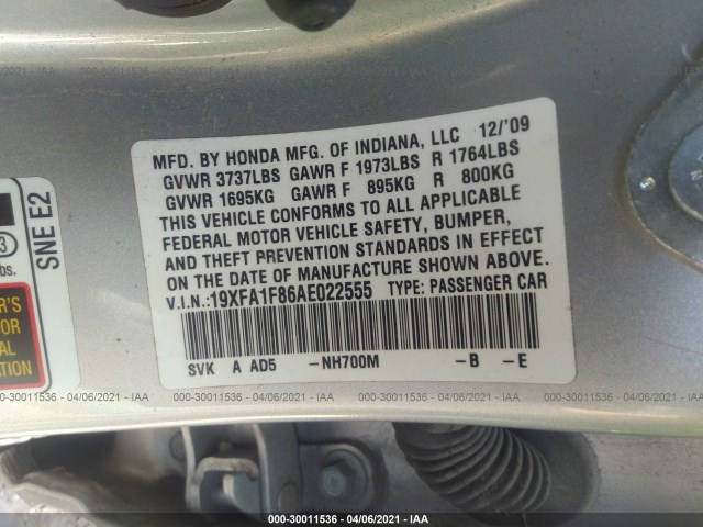 Photo 8 VIN: 19XFA1F86AE022555 - HONDA CIVIC SDN 