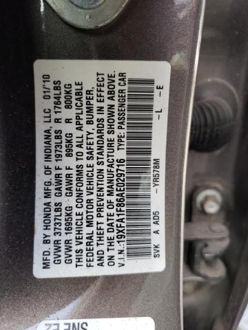 Photo 12 VIN: 19XFA1F86AE029716 - HONDA CIVIC 