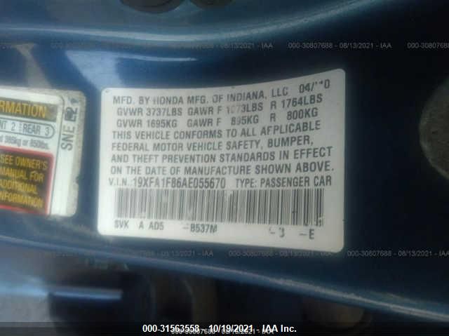 Photo 8 VIN: 19XFA1F86AE055670 - HONDA CIVIC SDN 