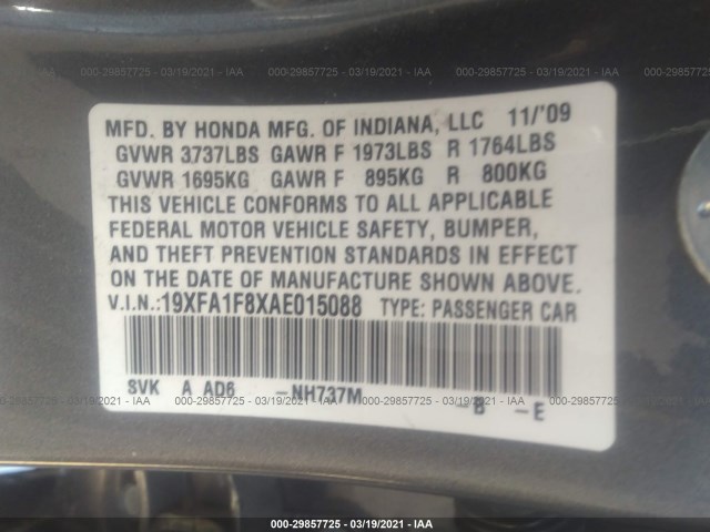 Photo 8 VIN: 19XFA1F8XAE015088 - HONDA CIVIC SDN 