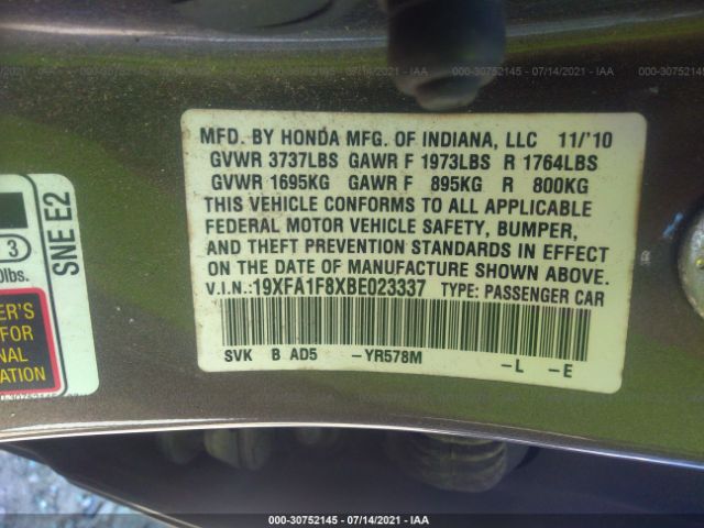 Photo 8 VIN: 19XFA1F8XBE023337 - HONDA CIVIC SDN 