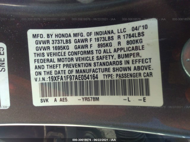 Photo 8 VIN: 19XFA1F97AE054164 - HONDA CIVIC SDN 