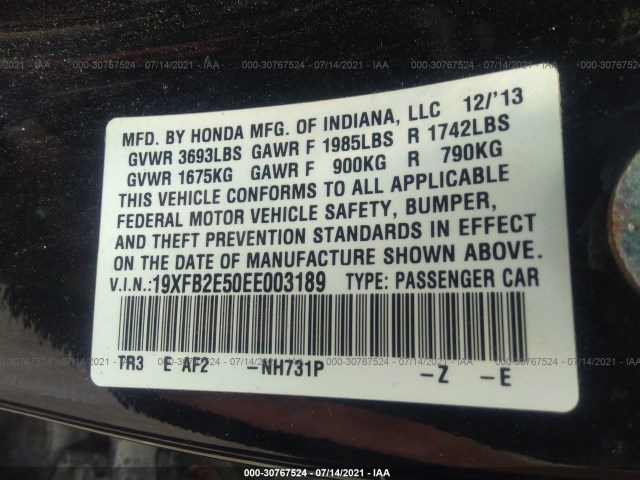 Photo 8 VIN: 19XFB2E50EE003189 - HONDA CIVIC SEDAN 