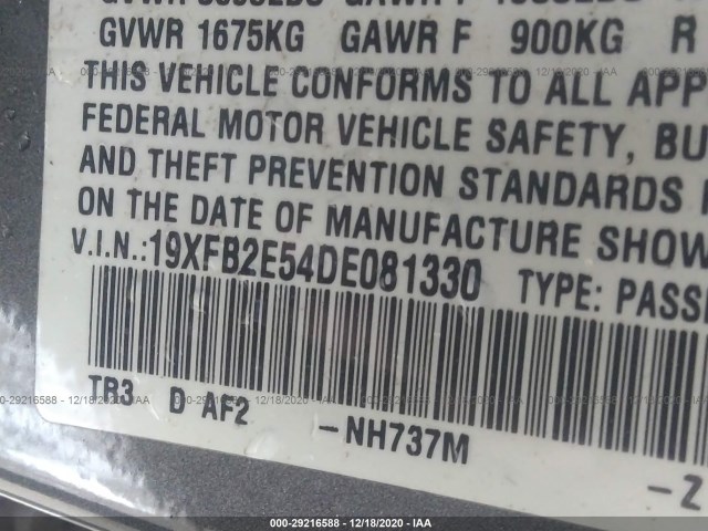 Photo 8 VIN: 19XFB2E54DE081330 - HONDA CIVIC SDN 