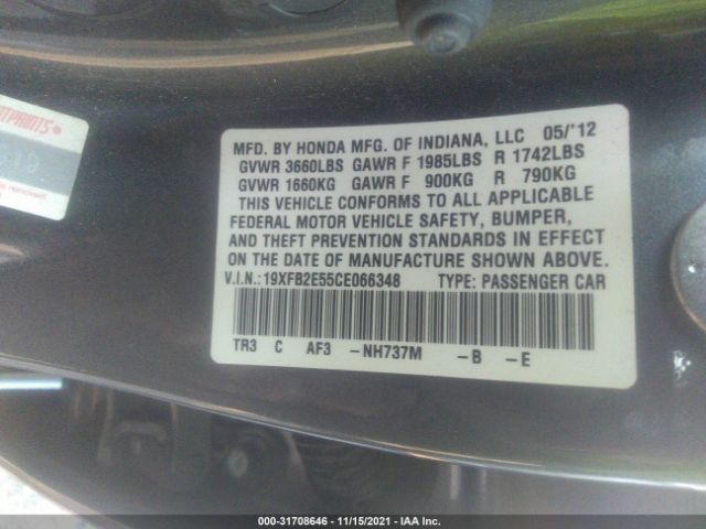 Photo 8 VIN: 19XFB2E55CE066348 - HONDA CIVIC SDN 