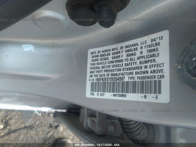 Photo 8 VIN: 19XFB2E57DE034597 - HONDA CIVIC SDN 