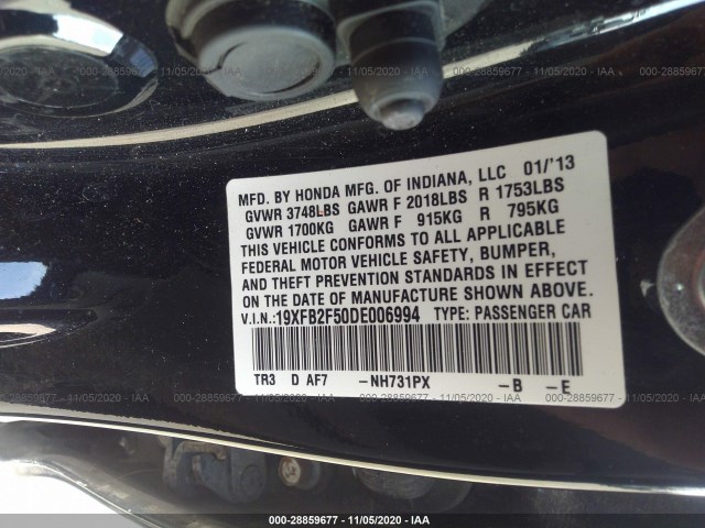 Photo 8 VIN: 19XFB2F50DE006994 - HONDA CIVIC SDN 