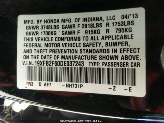 Photo 8 VIN: 19XFB2F50DE037243 - HONDA CIVIC SDN 