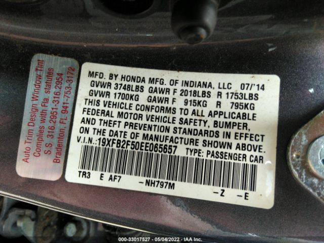 Photo 8 VIN: 19XFB2F50EE065657 - HONDA CIVIC SEDAN 