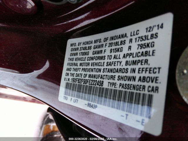 Photo 8 VIN: 19XFB2F50FE222458 - HONDA CIVIC SEDAN 