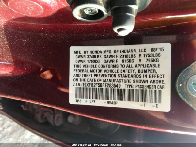 Photo 8 VIN: 19XFB2F50FE283549 - HONDA CIVIC SEDAN 