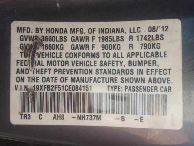 Photo 9 VIN: 19XFB2F51CE084151 - HONDA CIVIC LX 