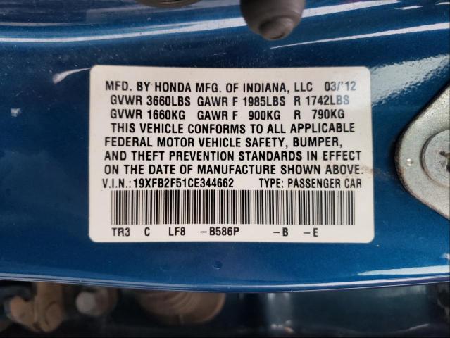 Photo 9 VIN: 19XFB2F51CE344662 - HONDA CIVIC LX 