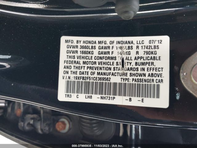 Photo 8 VIN: 19XFB2F51CE369562 - HONDA CIVIC 