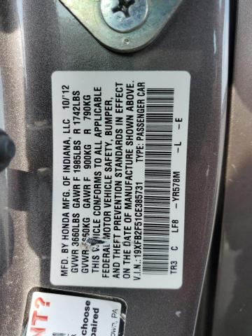 Photo 11 VIN: 19XFB2F51CE385731 - HONDA CIVIC LX 