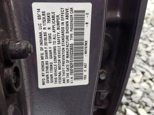 Photo 9 VIN: 19XFB2F51EE033655 - HONDA CIVIC LX 