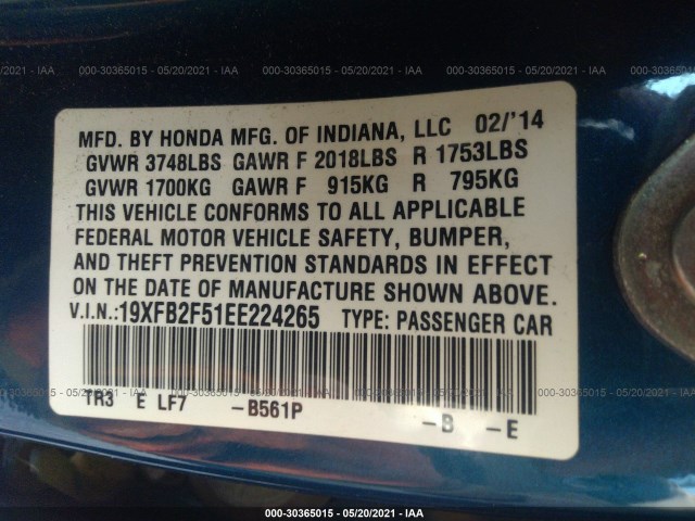 Photo 8 VIN: 19XFB2F51EE224265 - HONDA CIVIC SEDAN 