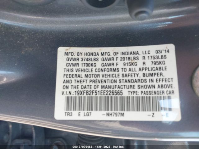 Photo 8 VIN: 19XFB2F51EE226565 - HONDA CIVIC 