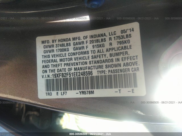 Photo 8 VIN: 19XFB2F51EE248596 - HONDA CIVIC SEDAN 