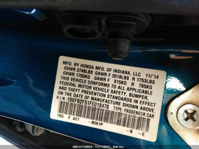 Photo 8 VIN: 19XFB2F51FE018476 - HONDA CIVIC SEDAN 