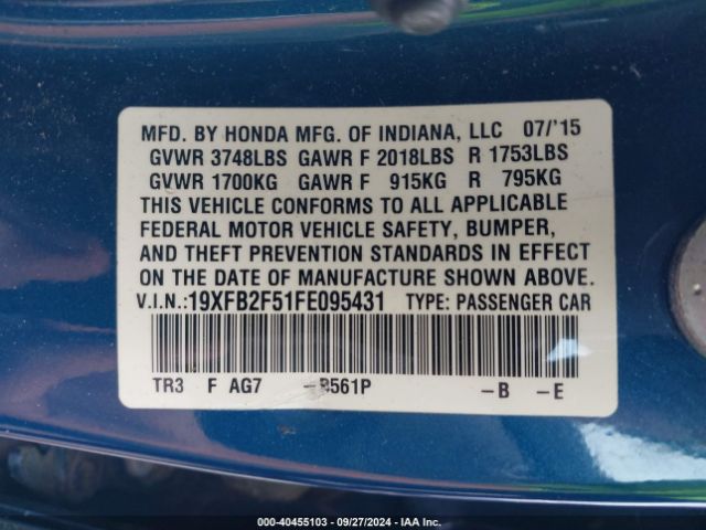 Photo 8 VIN: 19XFB2F51FE095431 - HONDA CIVIC 