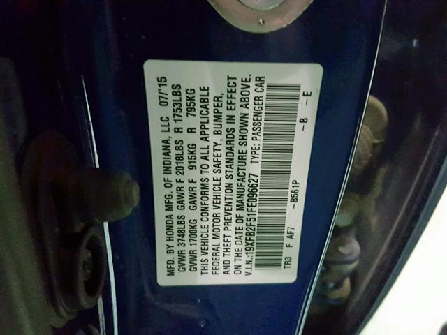 Photo 9 VIN: 19XFB2F51FE096627 - HONDA CIVIC LX 