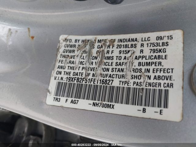 Photo 8 VIN: 19XFB2F51FE116827 - HONDA CIVIC 