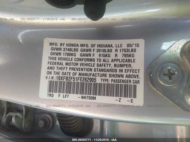 Photo 8 VIN: 19XFB2F51FE262905 - HONDA CIVIC SEDAN 