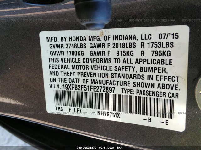 Photo 8 VIN: 19XFB2F51FE272897 - HONDA CIVIC SEDAN 