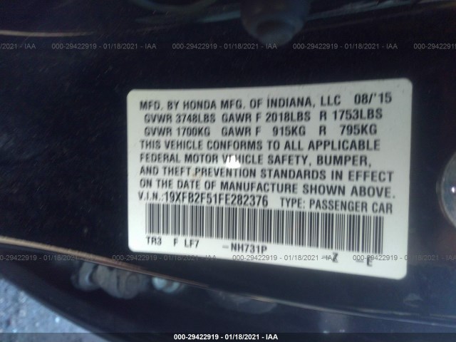 Photo 8 VIN: 19XFB2F51FE282376 - HONDA CIVIC SEDAN 