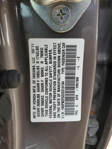 Photo 11 VIN: 19XFB2F52CE019194 - HONDA CIVIC LX 