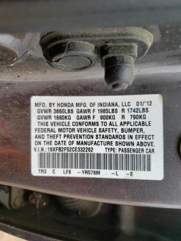 Photo 12 VIN: 19XFB2F52CE332262 - HONDA CIVIC 