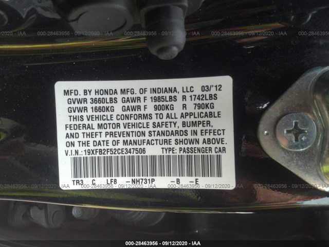 Photo 8 VIN: 19XFB2F52CE347506 - HONDA CIVIC SDN 