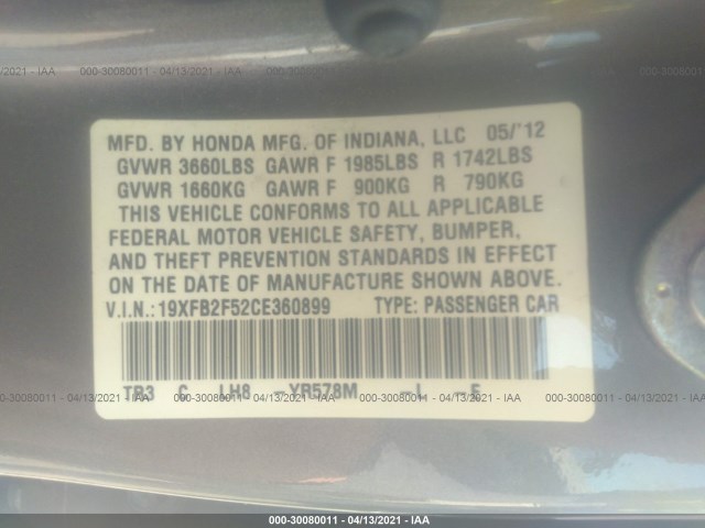 Photo 8 VIN: 19XFB2F52CE360899 - HONDA CIVIC SDN 