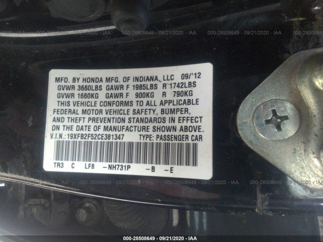 Photo 8 VIN: 19XFB2F52CE381347 - HONDA CIVIC SDN 