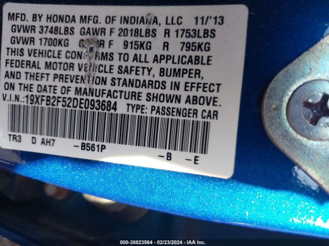 Photo 8 VIN: 19XFB2F52DE093684 - HONDA CIVIC 