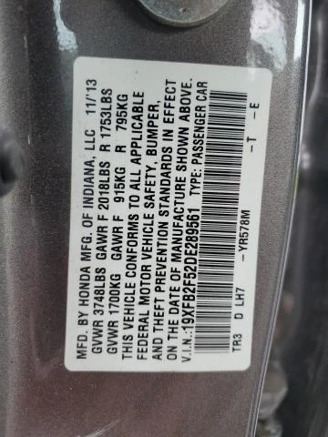 Photo 11 VIN: 19XFB2F52DE289561 - HONDA CIVIC 