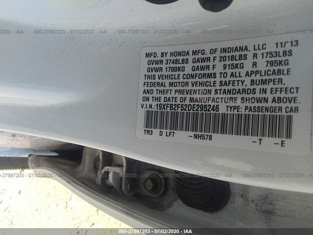 Photo 8 VIN: 19XFB2F52DE295246 - HONDA CIVIC SDN 