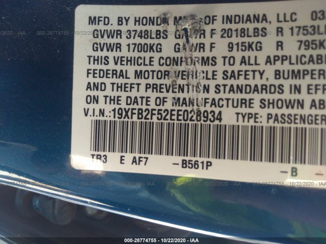 Photo 8 VIN: 19XFB2F52EE028934 - HONDA CIVIC SEDAN 