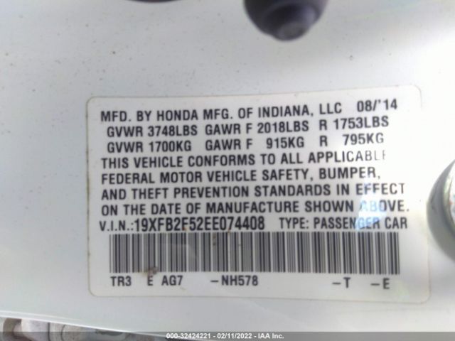 Photo 8 VIN: 19XFB2F52EE074408 - HONDA CIVIC SEDAN 