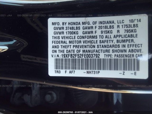 Photo 8 VIN: 19XFB2F52FE003792 - HONDA CIVIC SEDAN 